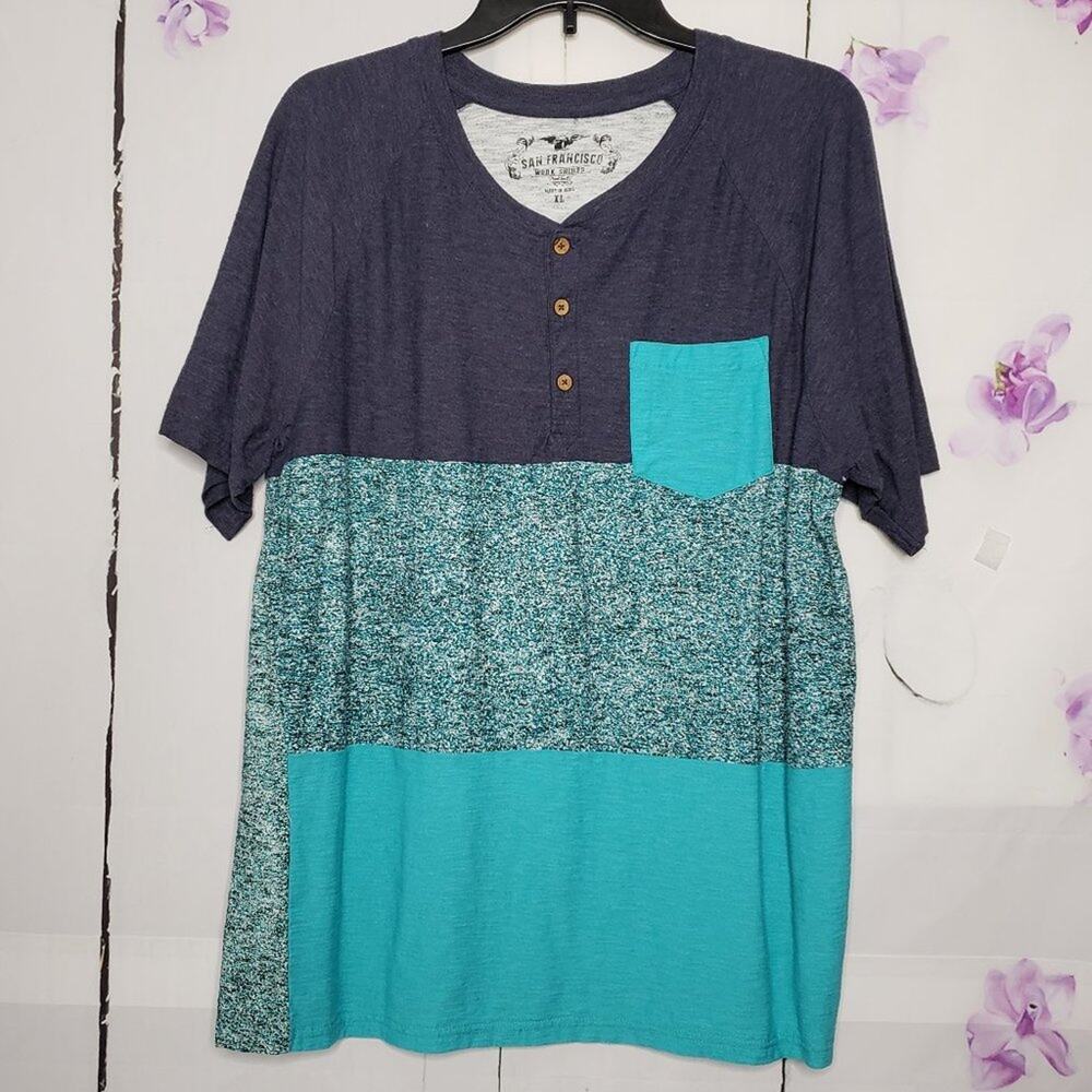San Francisco Work Shirts Speckle Color Block Button Tee XL